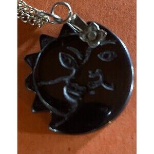 Women’s Necklace Silver Tone Black Sun Moon 18” New Age